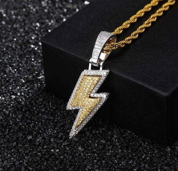 Iced Out 18k Two Tone Gold Lightning Bolt