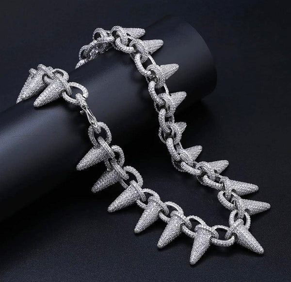 Iced Out 18k White Gold Punk Rivet Necklace