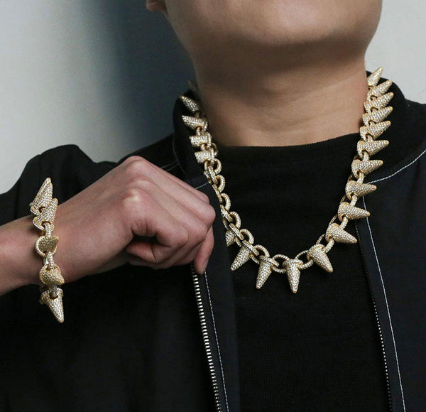 Iced Out 18k Gold Punk Rivet Necklace