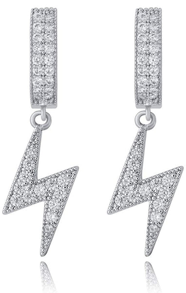 Iced Out 14k Gold Lightning Bolt Earrings