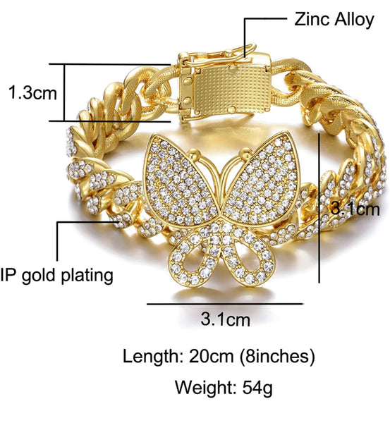 Iced Out 8 inch Gold Butterfly Cuban Bracelet