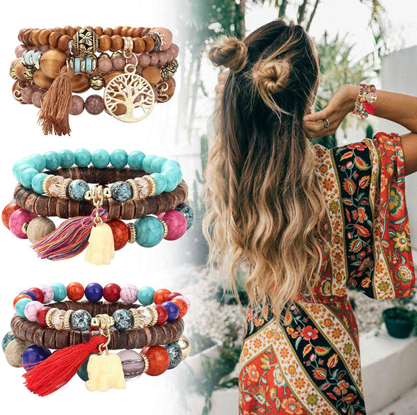 Set of 8 Bohemian Bead Bracelets