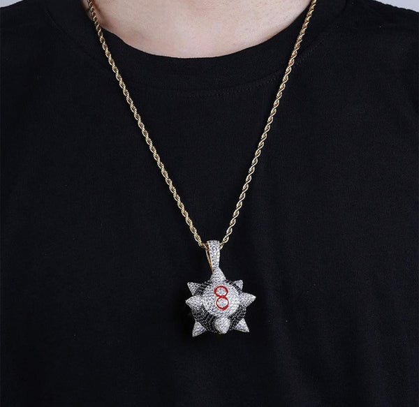 Iced Out 18k Gold Wrecking Ball Pendant