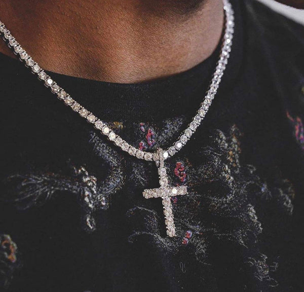 Iced Out 18k Gold Mini Cross Pendant