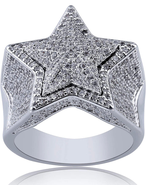 Iced Out 14k White Gold Star Ring