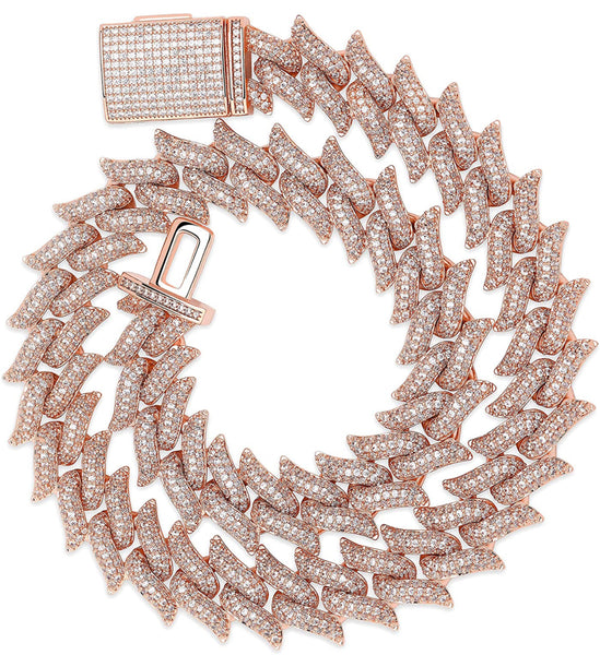 Iced Out 18k Rose Gold Spiked Link Chain