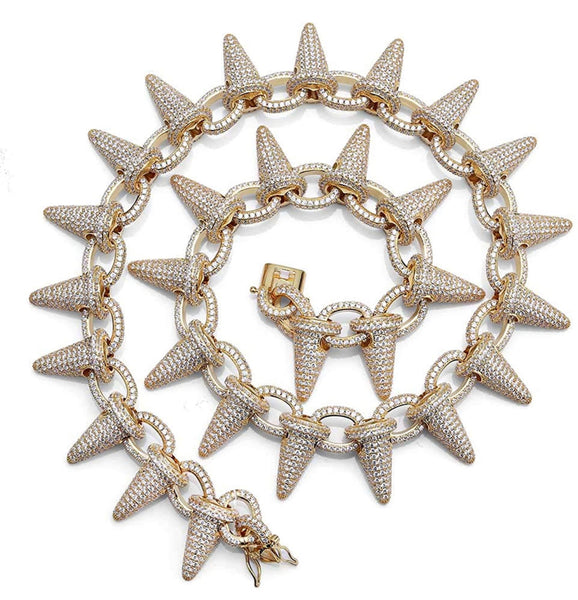 Iced Out 18k Gold Punk Rivet Necklace