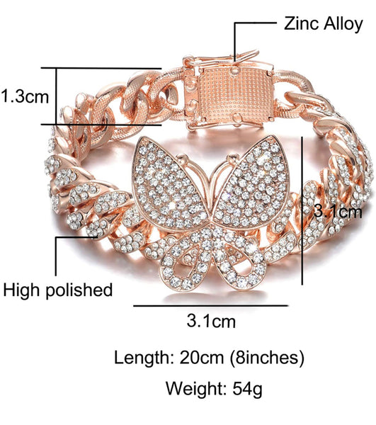 Iced Out 8 inch Rose Gold Butterfly Cuban Bracelet