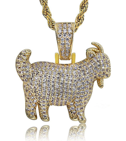 Iced Out 18k Gold Goat Pendant