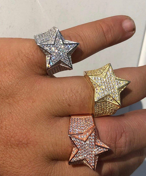 Iced Out 18k Gold Executive Star Ring