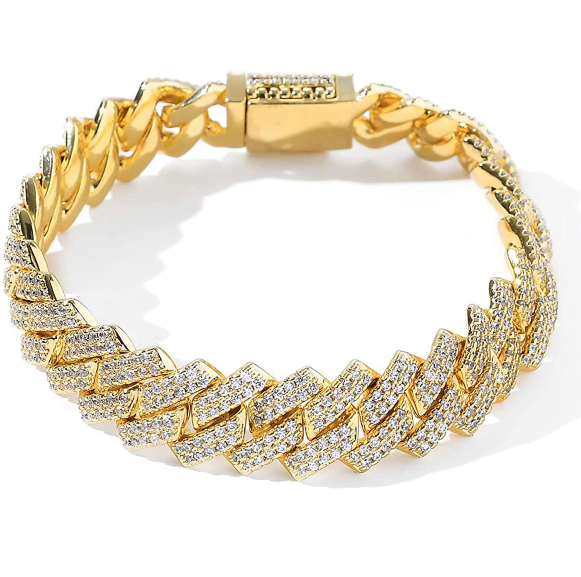 14k Gold Iced Out Chatter Chain Bracelet