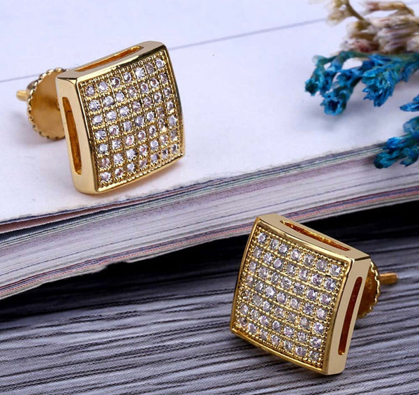 Iced Out 14k Gold Stud Earrings