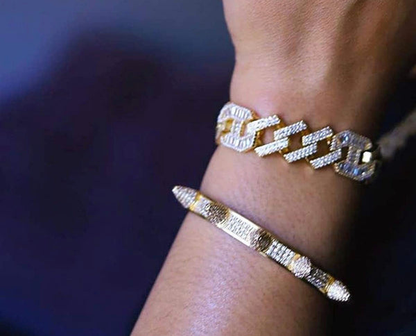 Iced Out 18k Gold Spiked Bangle