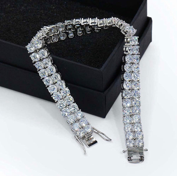 Iced Out 2 Row White Gold Tennis Bracelet