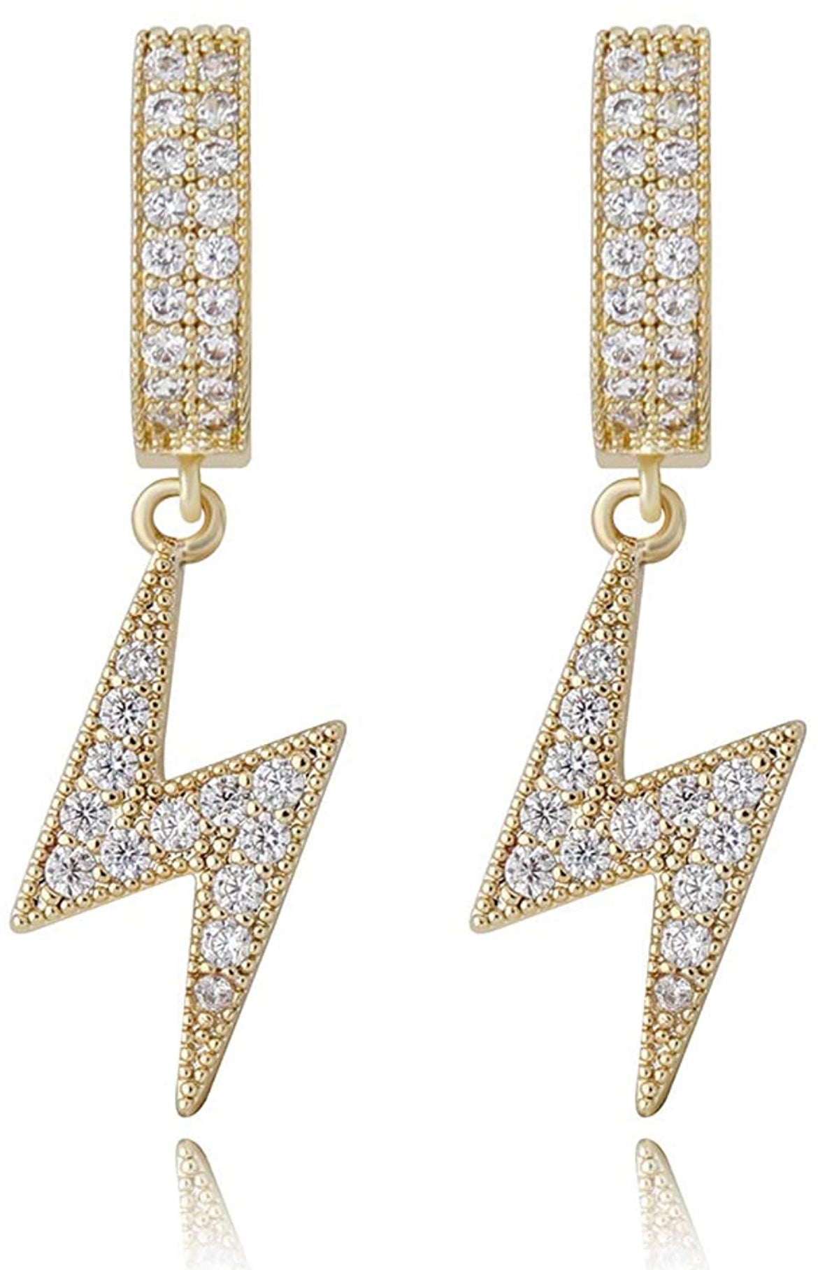 Iced Out 14k Gold Lightning Bolt Earrings