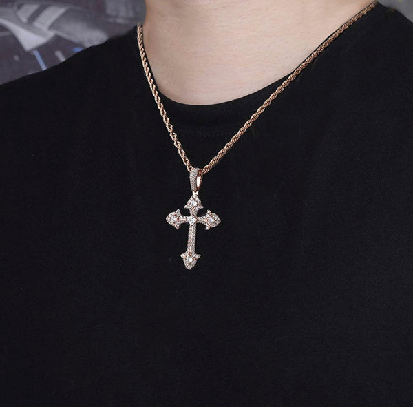 Iced Out 14k White Gold Cross Pendant