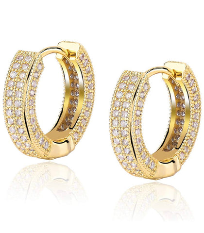 Iced Out 14k Gold Huggies Style Earrings