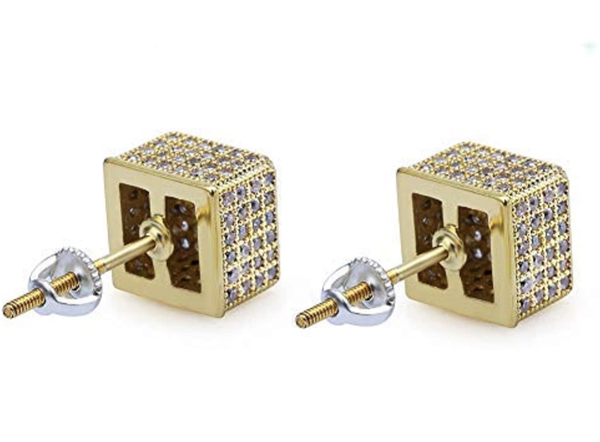 Iced Out 14k Gold Cube Earrings