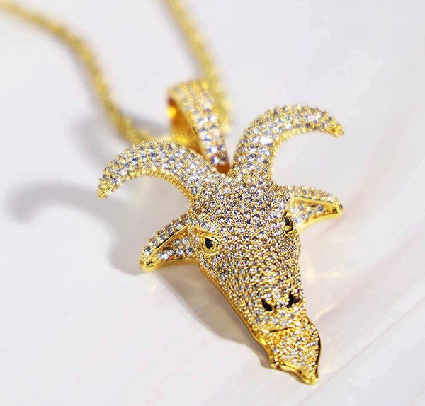 Iced Out 18k Gold GOAT Head Pendant