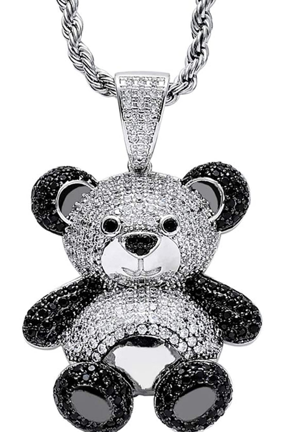 Iced Out 18k White Gold Panda Pendant