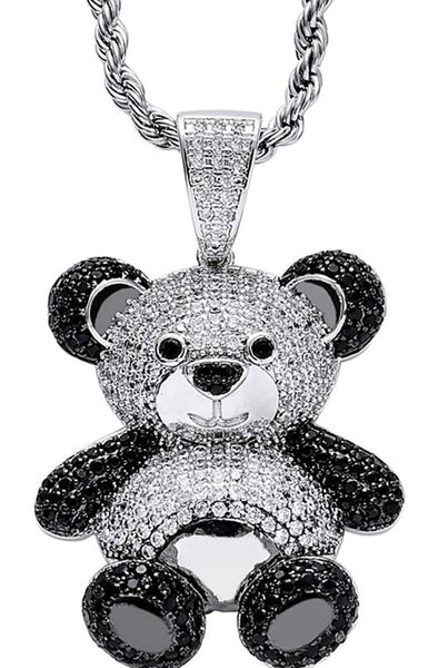 Iced Out 18k White Gold Panda Pendant