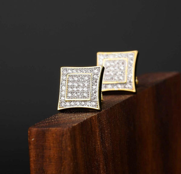 Iced Out 18k Gold Cluster Earrings