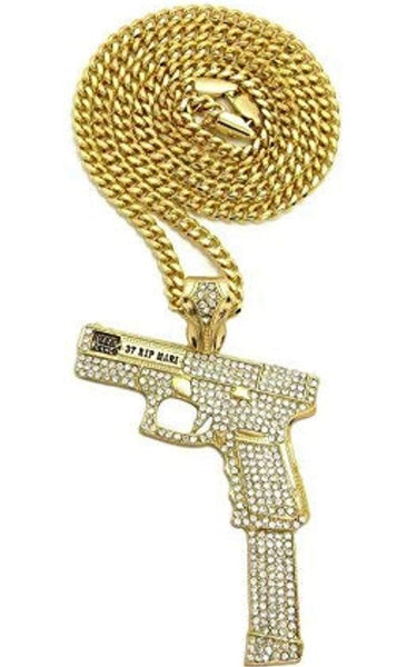 Iced Out 18k Gold Glock Handgun Pendant