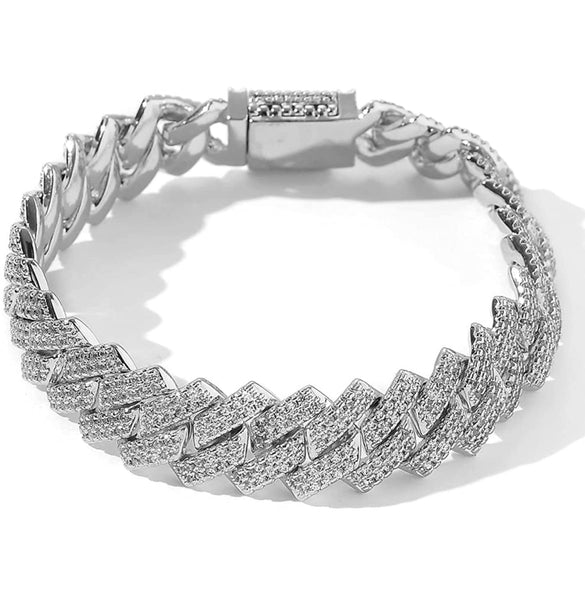 14k White Gold Iced Out Chatter Chain Bracelet