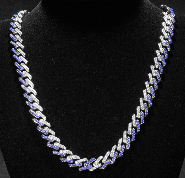 Iced Out 18k White Gold Blue Necklace