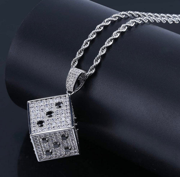 Iced Out 18k White Gold Craps Dice Game Pendant