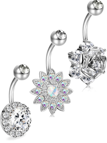 Beautiful Silver CZ Stainless Steel Belly Ring