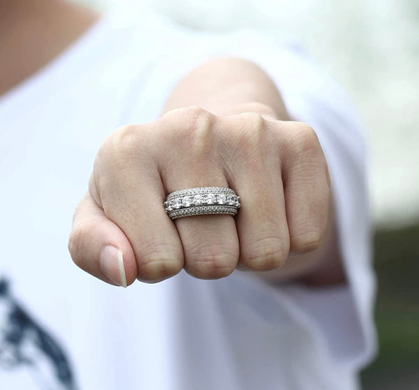 Iced Out 14k White Gold Spinning Row Ring