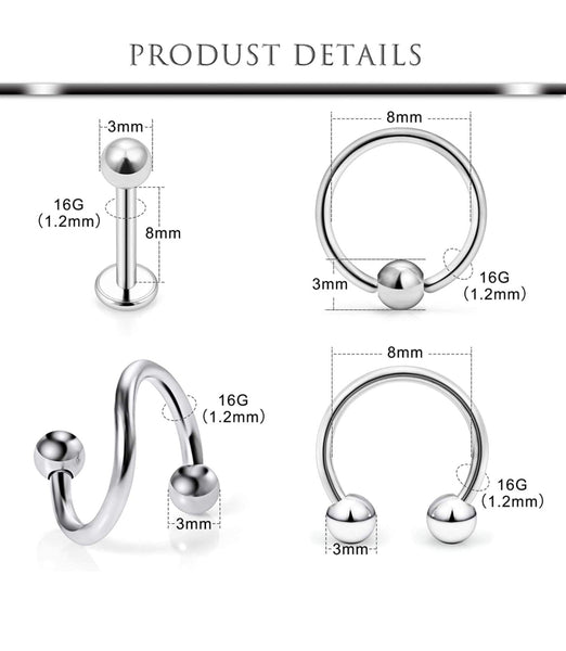 24 Pcs Stainless Steel Piercings