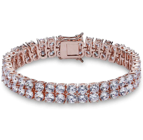 Iced Out 2 Row Rose Gold Tennis Bracelet