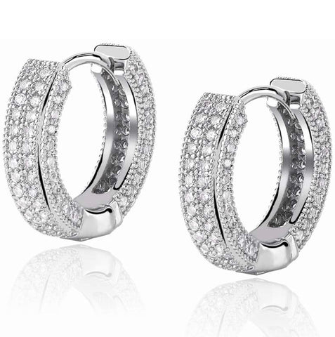 Iced Out 14k White Gold Huggies Style Earrings