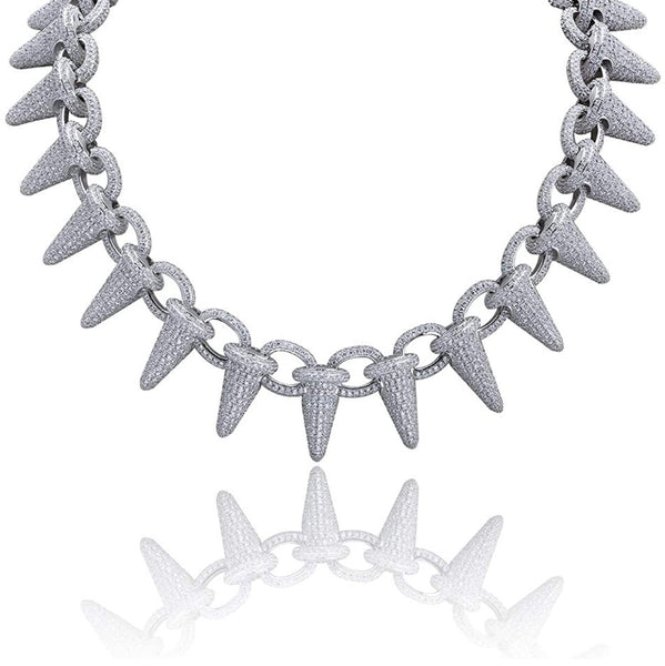 Iced Out 18k White Gold Punk Rivet Necklace