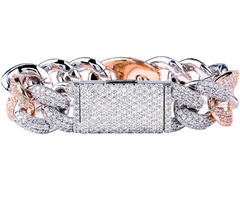 14k Gold Iced Out White Gold and Rose Gold Bracelet