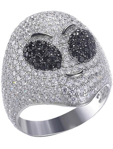 Iced Out 14k White Gold Alien Emoji Ring