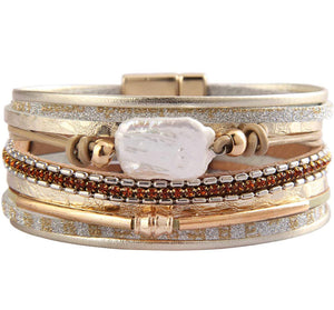 Multi Strands Leather Beige Bracelet