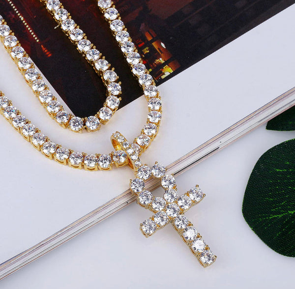 Iced Out 18k Gold Ankh Pendant