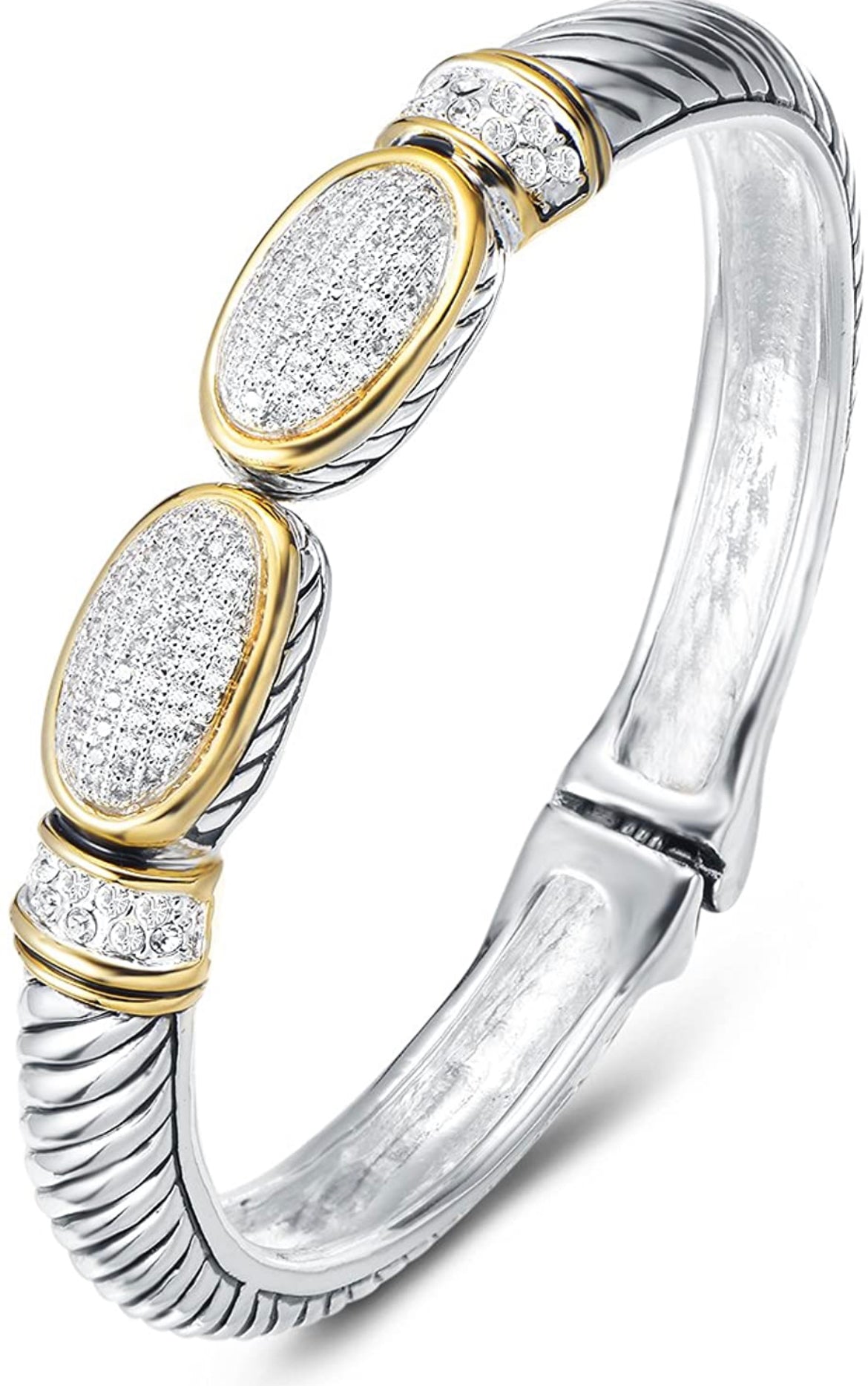 2 Tone Paved Simulated Diamond Bangle