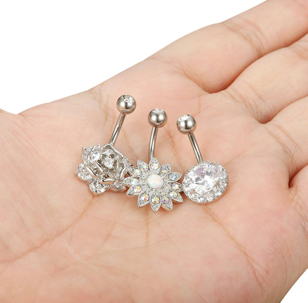 Beautiful Silver CZ Stainless Steel Belly Ring