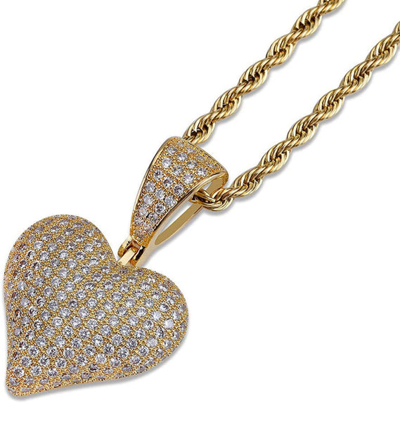 Iced Out 18k Gold Heart Pendant