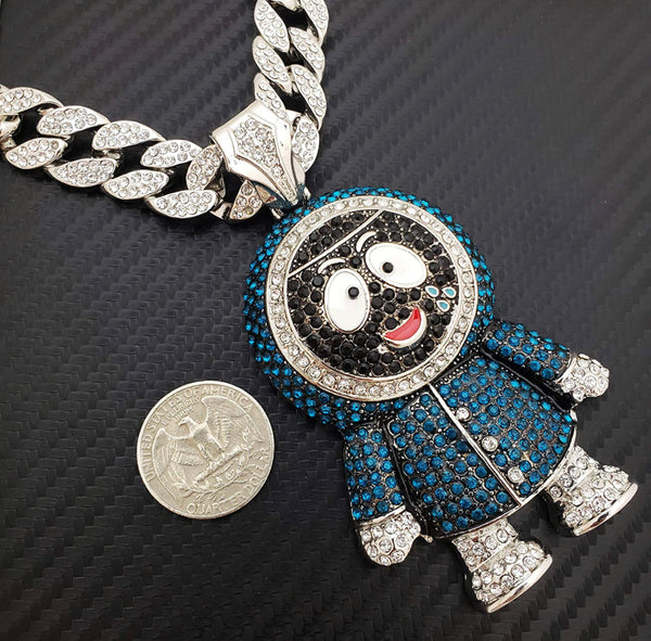 Iced Out 18k White Gold Eskimo Boy Pendant/ Chain