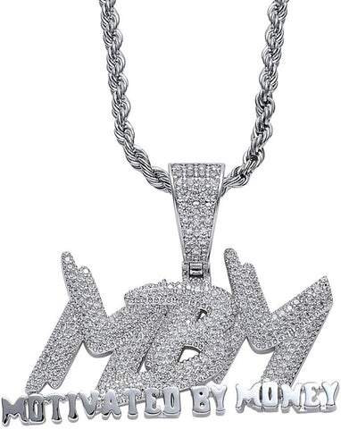 Iced Out 18k White Gold Motivated By Money Pendant