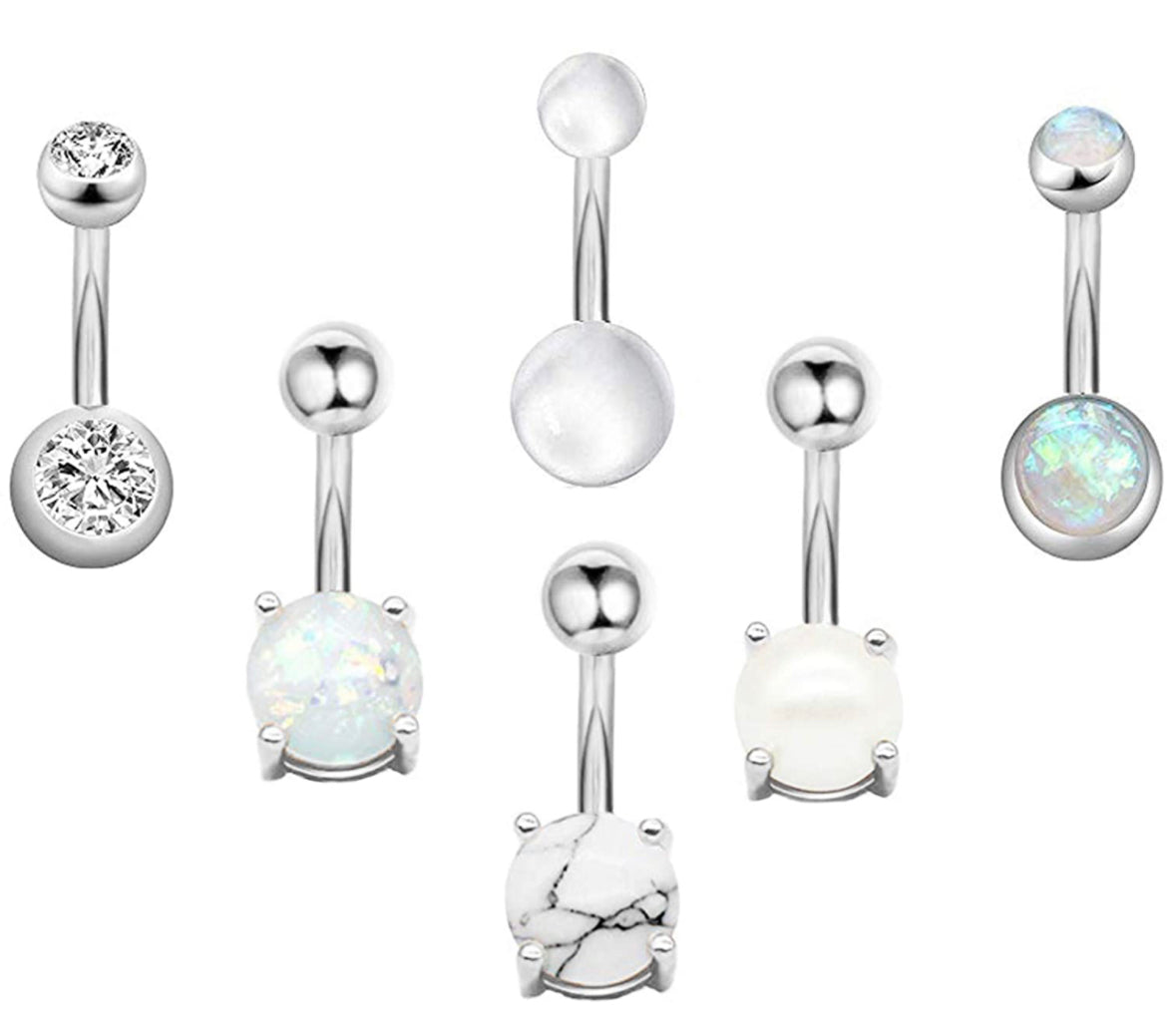 6 Pcs Stainless Steel Belly Button Ring Set