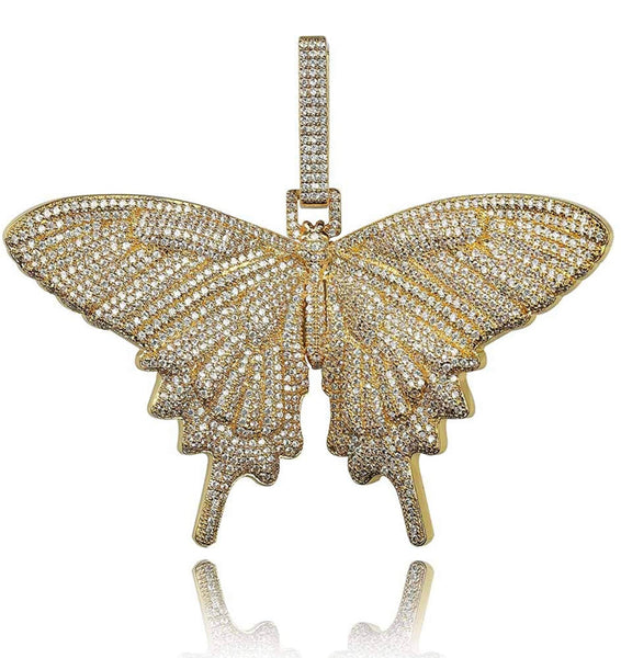 Iced Out 18k Gold Butterfly Pendant