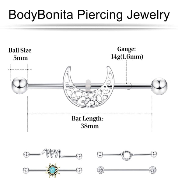 18 Pcs Assorted Barbell Stainless Steel Piercing