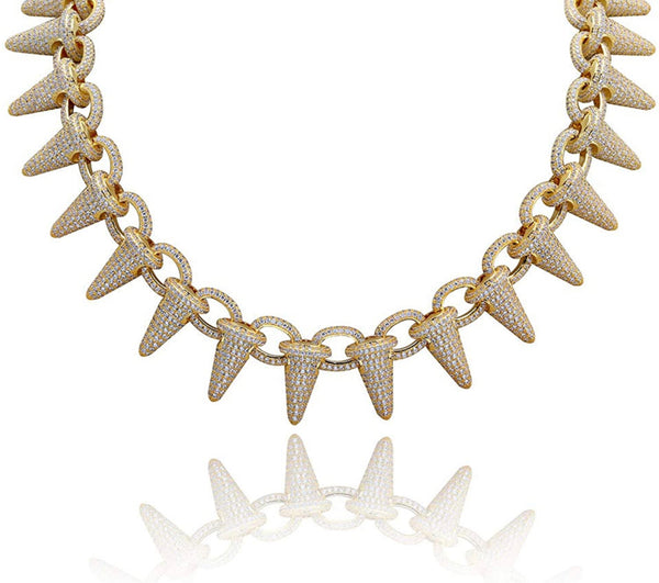 Iced Out 18k Gold Punk Rivet Necklace