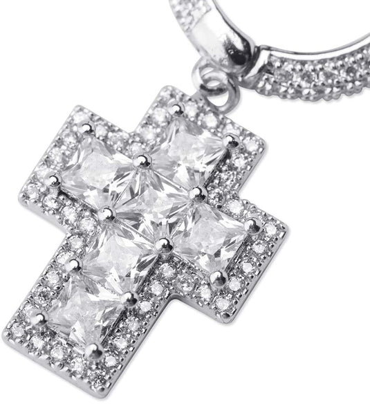 Iced Out 18k White Gold Baguette Cross Earrings